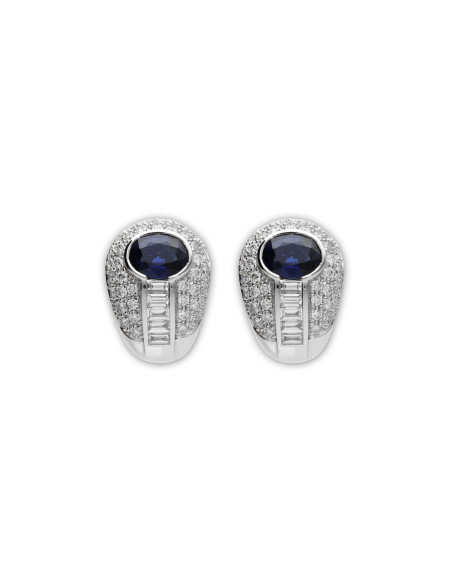 Pendientes Oro Blanco, Zafiro Y Diamantes