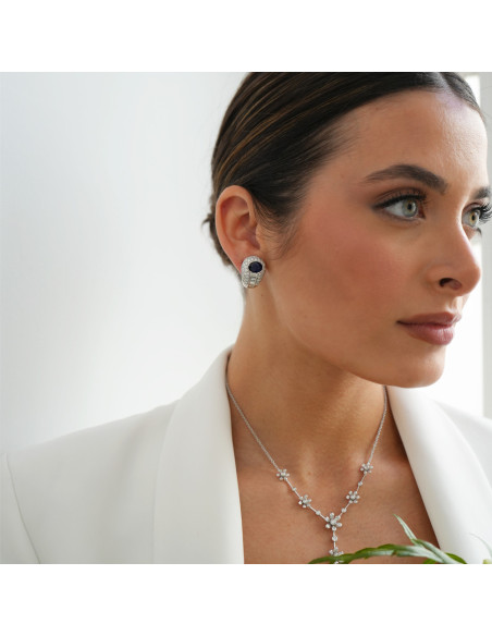 Pendientes Oro Blanco, Zafiro Y Diamantes