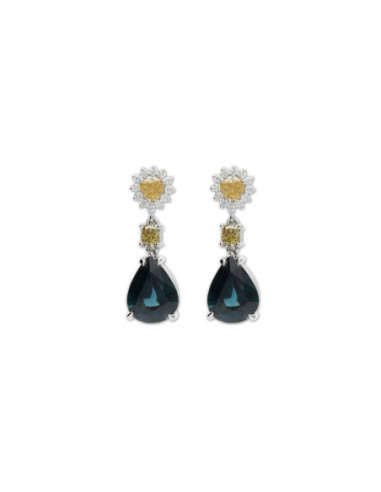 Pendientes Oro Blanco, Zafiro Y Diamantes