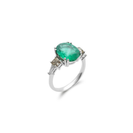 Anillo Oro Blanco, Esmeralda Y Diamantes. Género: Mujer. Material: Oro blanco. Piedras: Diamantes,Esmeraldas