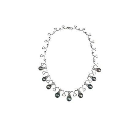 Gargantilla Oro Blanco, Diamantes Y Perlas. Género: Mujer. Material: Oro blanco. Piedras: Diamantes,Perlas