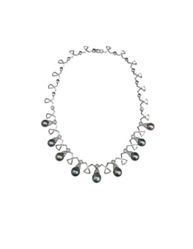 Gargantilla Oro Blanco, Diamantes Y Perlas