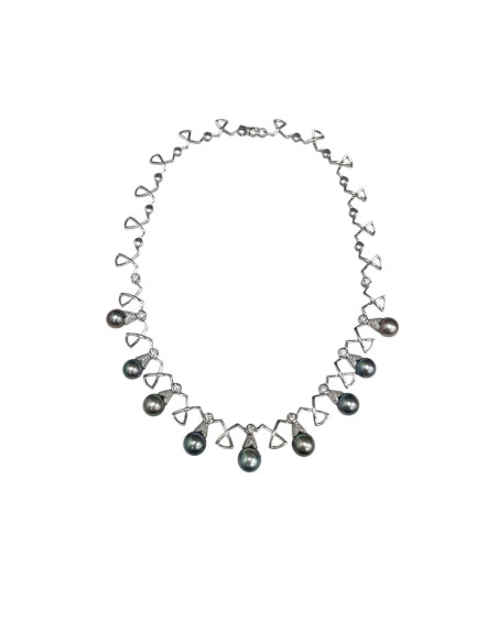 Gargantilla Oro Blanco, Diamantes Y Perlas