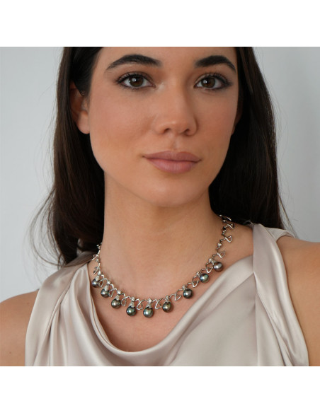 Gargantilla Oro Blanco, Diamantes Y Perlas