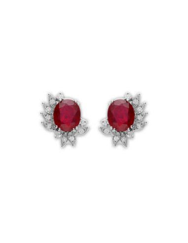 Pendientes Oro Blanco, Rubí Y Diamantes