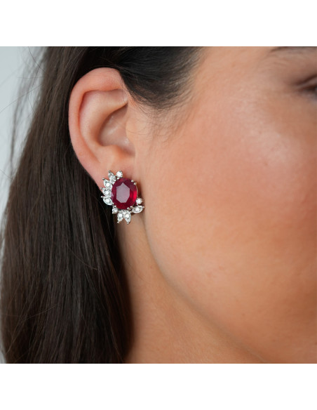 Pendientes Oro Blanco, Rubí Y Diamantes