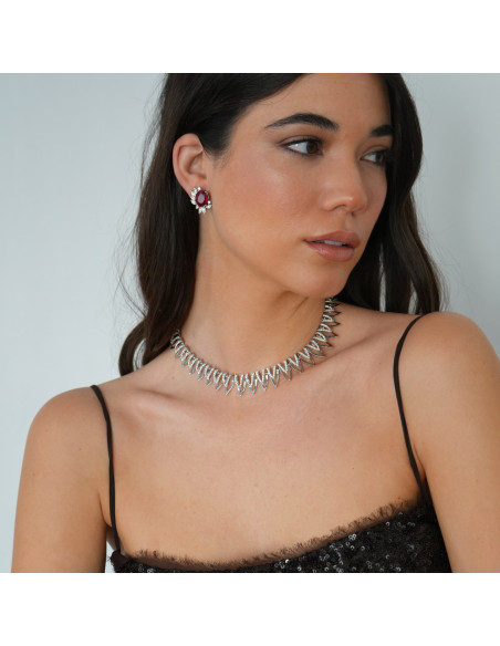 Pendientes Oro Blanco, Rubí Y Diamantes
