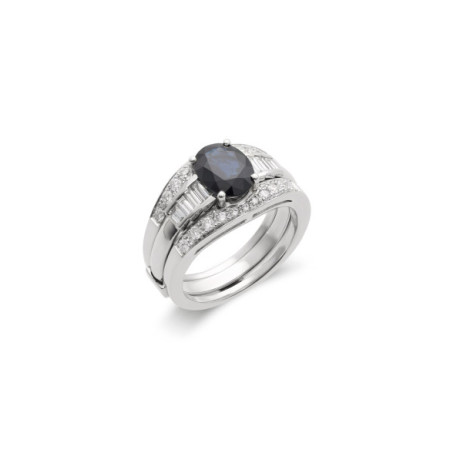 Anillo Oro Blanco, Zafiro Y Diamantes. Género: Mujer. Material: Oro blanco. Piedras: Diamantes,Zafiros