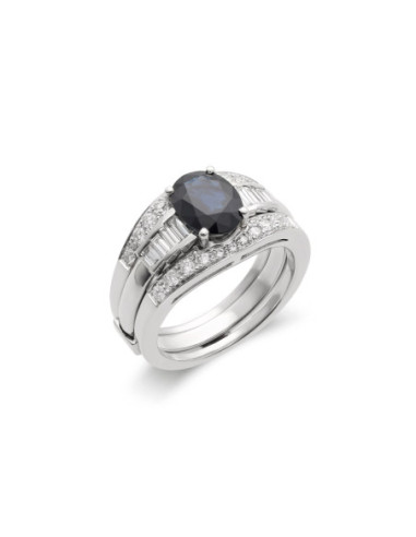 Anillo Oro Blanco, Zafiro Y Diamantes