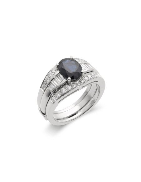 Anillo Oro Blanco, Zafiro Y Diamantes