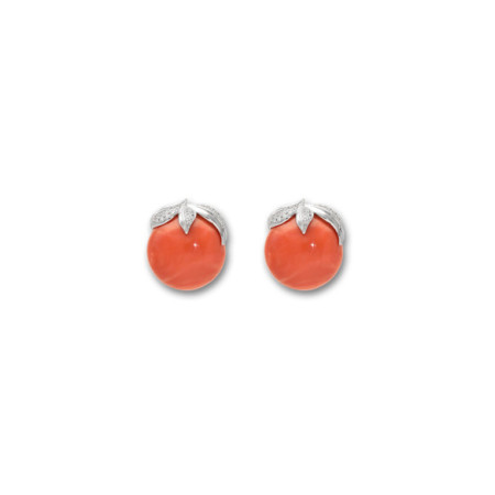 Pendientes Oro Blanco, Diamantes Y Coral. Género: Mujer. Material: Oro blanco. Piedras: Diamantes,Coral