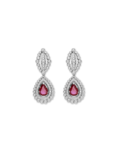 Pendientes Oro Blanco, Rubí Y Diamantes