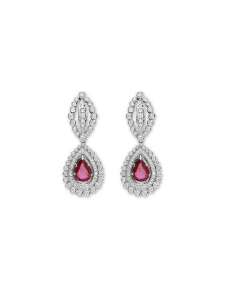 Pendientes Oro Blanco, Rubí Y Diamantes