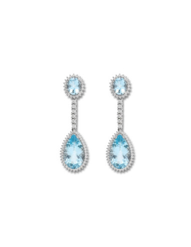 Pendientes Oro Blanco, Topacio Y Diamantes
