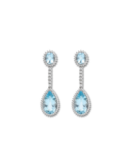 Pendientes Oro Blanco, Topacio Y Diamantes