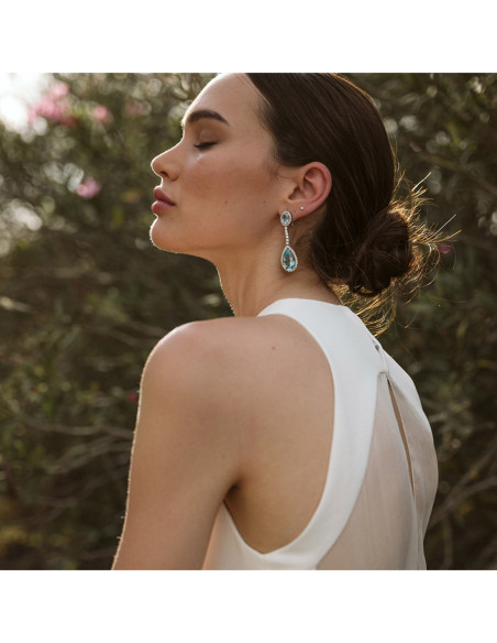 Pendientes Oro Blanco, Topacio Y Diamantes
