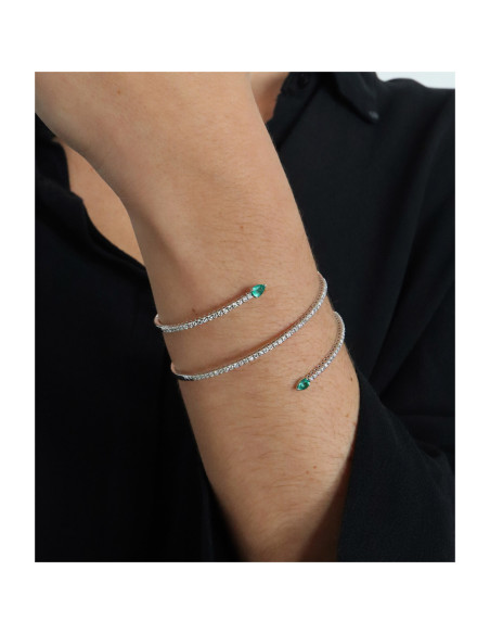 Pulsera Oro Blanco Y Titanio Con Esmeraldas Y Diamantes