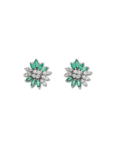 Pendientes Oro Blanco, Esmeraldas Y Diamantes