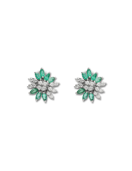 Pendientes Oro Blanco, Esmeraldas Y Diamantes
