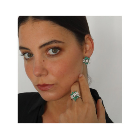 Pendientes Oro Blanco, Esmeraldas Y Diamantes. Género: Mujer. Material: Oro blanco. Piedras: Diamantes,Esmeraldas