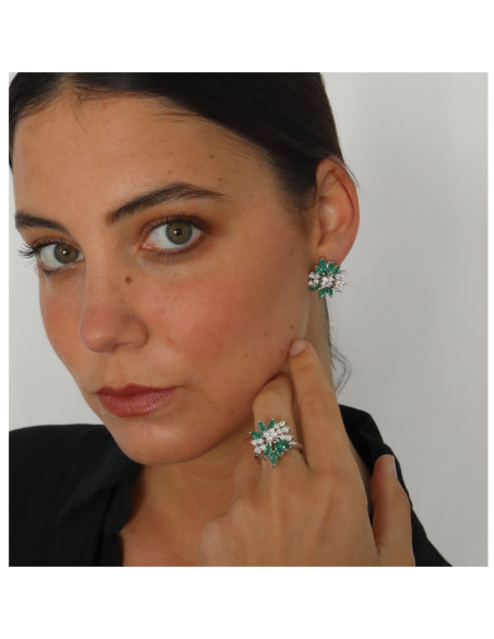 Pendientes Oro Blanco, Esmeraldas Y Diamantes