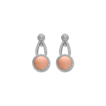 Pendientes Oro Blanco, Coral Y Diamantes. Género: Mujer. Material: Oro blanco. Piedras: Diamantes,Coral