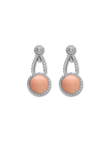 Pendientes Oro Blanco, Coral Y Diamantes
