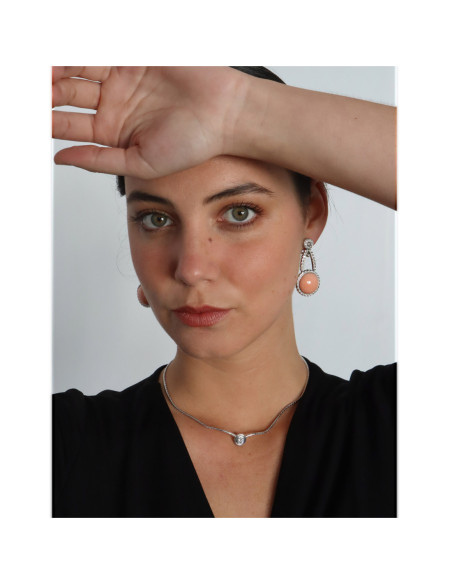 Pendientes Oro Blanco, Coral Y Diamantes