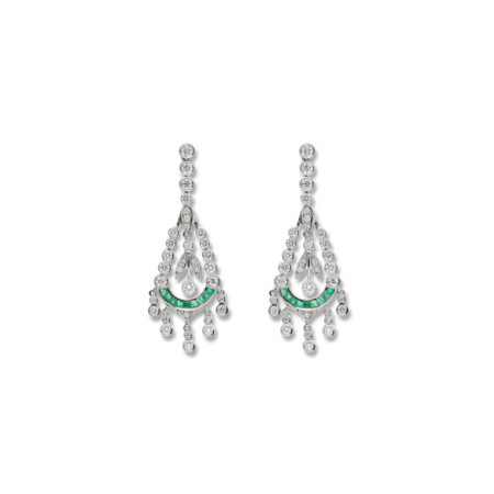 Pendientes Oro Blanco, Esmeraldas Y Diamantes. Género: Mujer. Material: Oro blanco. Piedras: Diamantes,Esmeraldas