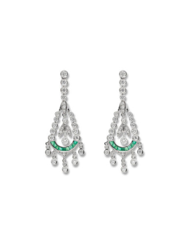 Pendientes Oro Blanco, Esmeraldas Y Diamantes