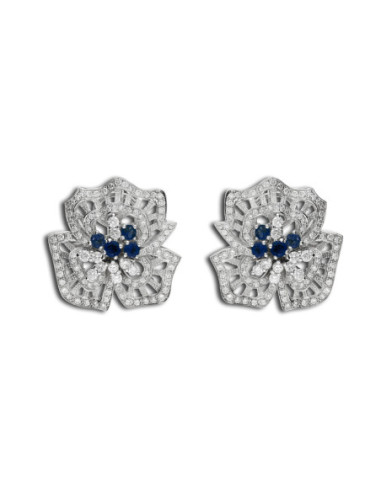 Pendientes Oro Blanco, Zafiros Y Diamantes