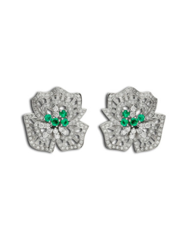 Pendientes Oro Blanco, Esmeraldas Y Diamantes