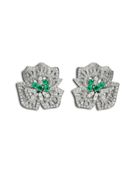 Pendientes Oro Blanco, Esmeraldas Y Diamantes