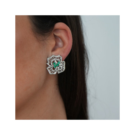 Pendientes Oro Blanco, Esmeraldas Y Diamantes. Género: Mujer. Material: Oro blanco. Piedras: Diamantes,Esmeraldas