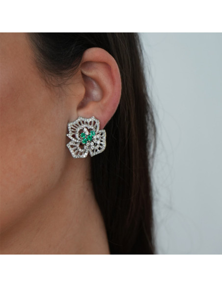 Pendientes Oro Blanco, Esmeraldas Y Diamantes