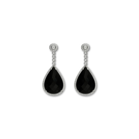 Pendientes Oro Blanco, Diamantes Y Ónix. Género: Mujer. Material: Oro blanco. Piedras: Diamantes,Onix