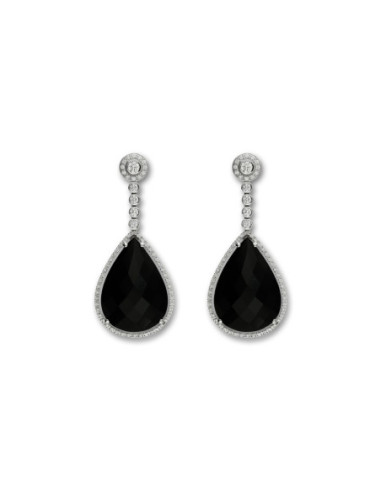 Pendientes Oro Blanco, Diamantes Y Ónix