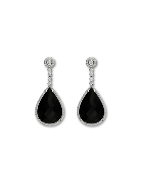 Pendientes Oro Blanco, Diamantes Y Ónix