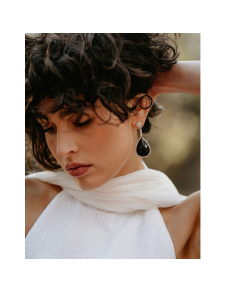 Pendientes Oro Blanco, Diamantes Y Ónix
