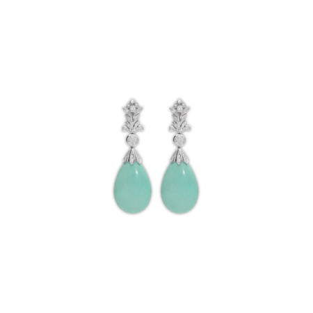 Pendientes Oro Blanco, Diamantes Y Turquesa. Género: Mujer. Material: Oro blanco. Piedras: Diamantes,Otras gemas
