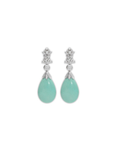 Pendientes Oro Blanco, Diamantes Y Turquesa