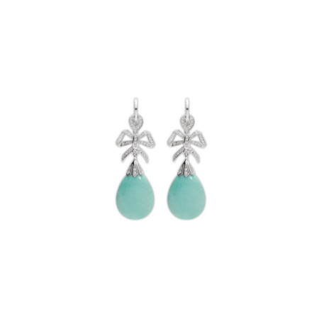 Pendientes Oro Blanco, Diamantes Y Turquesa. Género: Mujer. Material: Oro blanco. Piedras: Diamantes,Otras gemas