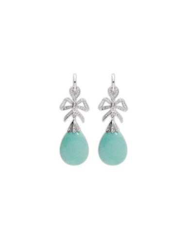 Pendientes Oro Blanco, Diamantes Y Turquesa