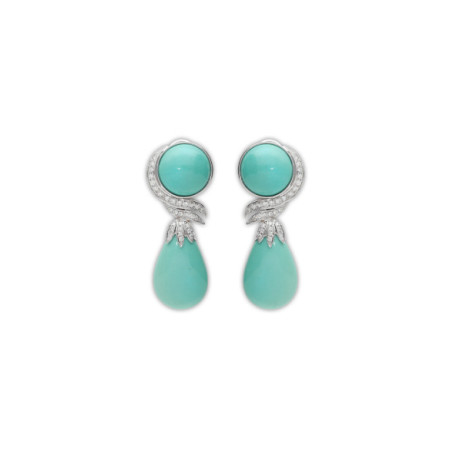 Pendientes Oro Blanco, Diamantes Y Turquesas. Género: Mujer. Material: Oro blanco. Piedras: Otras gemas,Diamantes