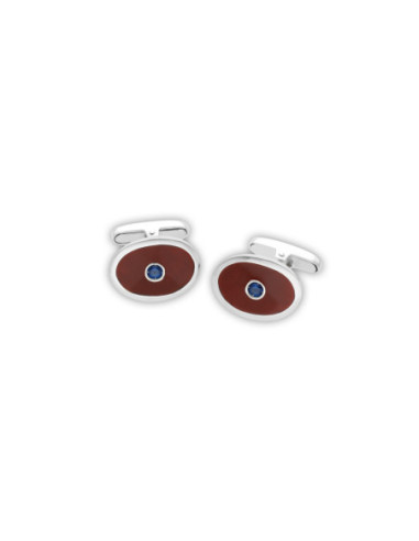 Gemelos Plata, Piedra Azul Y Esmalte Rojo