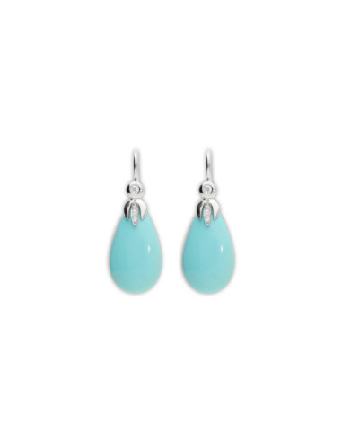 Pendientes Oro Blanco, Diamantes Y Turquesa