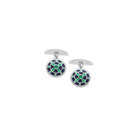 Gemelos Plata, Esmeralda, Esmalte Azul Y Verde. Género: Hombre. Material: Plata. Piedras: Esmeraldas