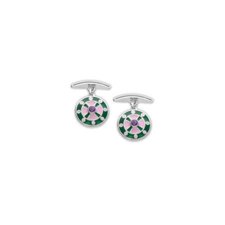 Gemelos Plata, Amatista, Esmalte Rosa Y Verde. Género: Hombre. Material: Plata. Piedras: Amatistas