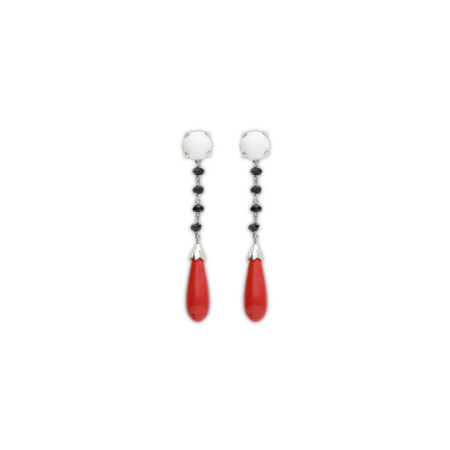 Pendientes Plata, Ágata, Ónix Y Coralina. Género: Mujer. Material: Plata. Piedras: Onix,Otras gemas