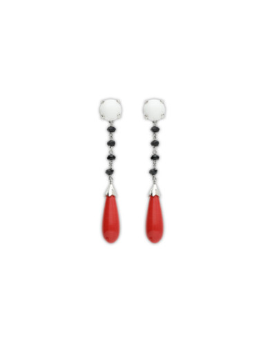 Pendientes Plata, Ágata, Ónix Y Coralina